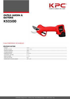 Viticulture, arboriculture - Sécateurs - Sécateur à batterie KS2500