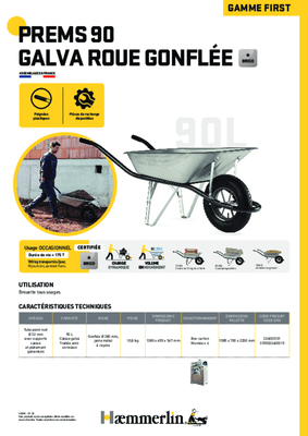 Equipement ferme, jardin - Brouettes - Brouette PREMS 90 L