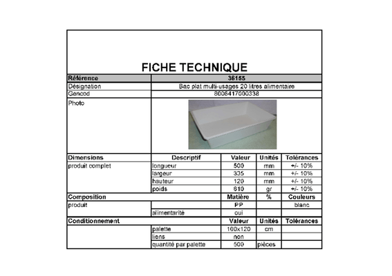 Equipement ferme, jardin - Contenants - Bac alimentaire 20L