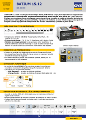 Batteries et accessoires - Chargeurs - Chargeur électronique BATIUM 15 - 12